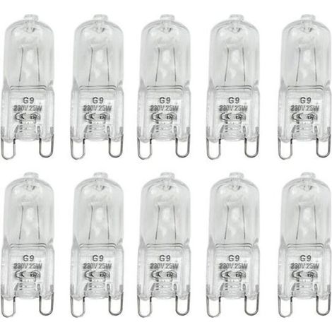 (Transparent) Packung mit 10 G9-Halogenlampen – Warmweiß, 25 W, 230 V Wechselstrom (1/4)