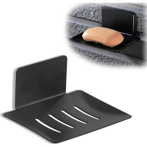Porte-savon sans perçage - Montage mural - Porte-savon de douche - Porte-savon en acier inoxydable noir avec tampon adhésif - Porte-savon de douche pour salle de bain et cuisine (1/5)