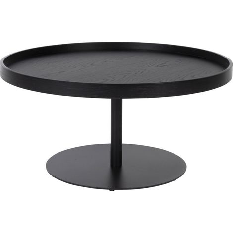 Table basse ronde en bois et métal ø70cm - Noir - YURI (1/5)