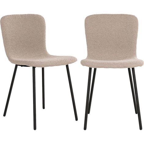 LASLO - Lot de 2 Chaises Tissu Bouclé Beige Pieds Métal Noir (1/5)