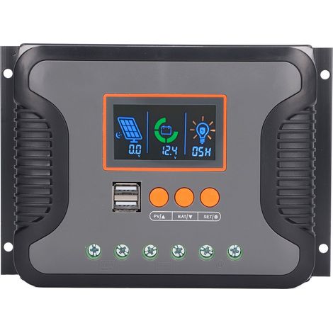 Régulateur solaire PWM PowMr 80A 12/24/36/48V, double ports USB, écran LCD réglable, tableau auto-paramètres, compatible batteries AGM, Gel, Liquide et Lithium, contrôleur de charge autorisé. (1/5)