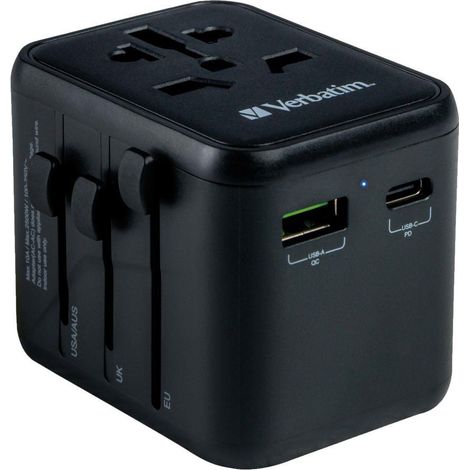 Adattatore da viaggio globale Verbatim UTA-02: 1 porta USB-C PD 20W, 1 porta USB-A QC 18W (1/5)