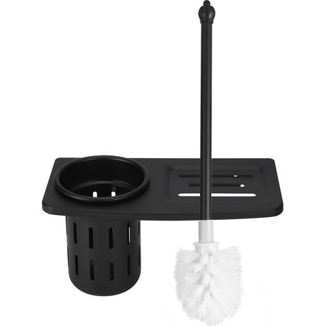 Ensemble porte-brosse WC mural en aluminium spatial, avec plateau noir 7243B (1/5)