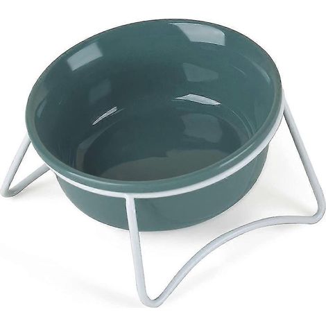 Comedero para mascotas de cerámica con cuencos elevados para gatos y soporte de metal, elevado e inclinado. (1/4)