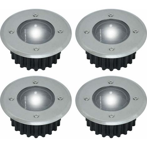 Lampes solaires étanches pour terrasse, lot de 4 lampes solaires de sol, lampes solaires de terrasse, lampes de sol en acier inoxydable pour jardin, pelouse, aménagement paysager, allée (sans interrup