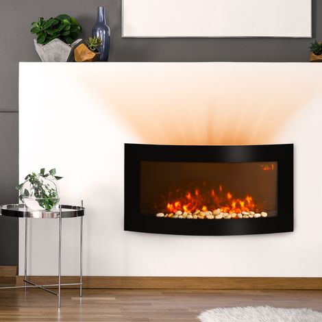 Cheminée électrique murale avec chauffage intégré, effet flamme LED, 7 couleurs de flamme, 1000/2000 W, minuterie, thermostat réglable, télécommande, noire, 89,2 cm (1/5)