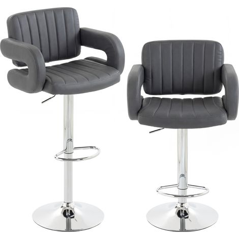 HOMCOM Bar Stools Adjustable Swivel with Armrest Set of 2 Grey