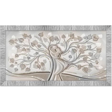 Lupia - Quadro Moderno con Cornice Bianca Argento, Stampa su Legno con Glitter, GIOVY ALBERO ABBRACCIO MIX, tema amore e famiglia, per Soggiorno, Camera da Letto, Ufficio, 60x110 cm, Made in Italy (1/4)