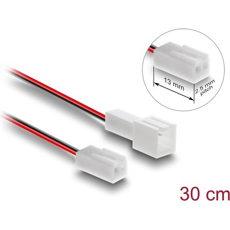 Delock Lüfter Verlängerungskabel Stecker zu Buchse 2 Pin, Steckerlänge 13 mm, 30 cm