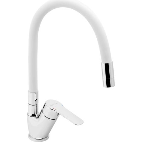 Novaservis Metalia 54 - Grifo de fregadero con brazo flexible, blanco/cromo 54014F,0B