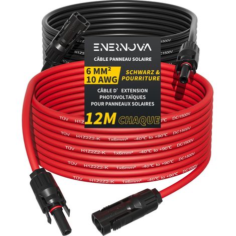 Câble Solaire 4mm²/6mm² 1-50M IP67 pour Panneau Solaire  Câble Solaire 1500V 30/50A, Cuivre Étamé, Isolation PPO Anti-UV, Étanchéité IP67, Raccord Auto-Verrouillable, Montage Facile (1/5)