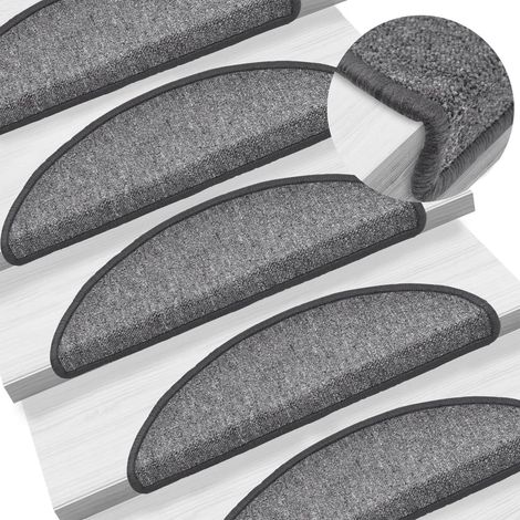 10 pcs Tapis d'escalier, Tapis de marches, Marchettes D'escalier Auto-adhésif sécurité 56x17x3 cm Gris foncé MKS34839 (1/5)