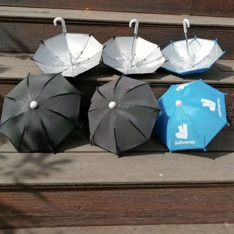 Kleiner Regenschirm mit Biker-Print für Lieferfahrer, Mini-Sonnenschutz für Handys (1/5)