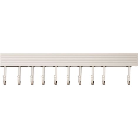 Support mural de cuisine en aluminium, sans perçage, pour ustensiles de cuisine, cuillères, pelles et planches à découper. Blanc, 10 crochets, 50 cm. (1/5)