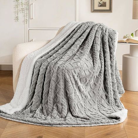 Couverture 150x200cm Plaid Polaire Sherpa en Laine Pelucheuse et Douce à Poils Chauffant pour Aider à Mieux Dormir, Gris (1/4)