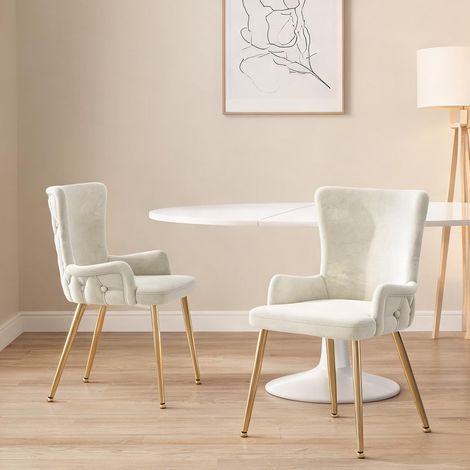 Fauteuil lounge en velours beige et métal doré lot de 2 (1/5)