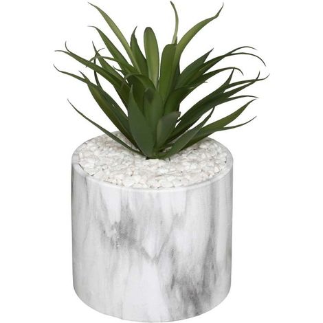Plante Grasse Artificielle 18cm avec pot marbre - Blanc - SILUMEN (1/5)