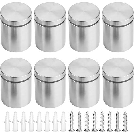 GARRYFIZH Écarteur pour Verre (Glasses Standoffs), 8 Pièces avec Joint Caoutchouc, Filetage de Précision en Acier Inoxydable 304 - Pour Miroir, Étagère Vitrine, Enseigne