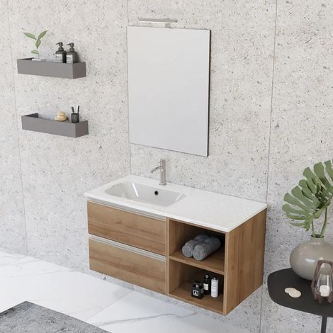 Mobile bagno sospeso 100 cm Master rovere con specchio su pannello (1/5)