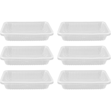 10 Stück Einweg-Lunchboxen, mikrowellengeeignet, transparente, rechteckige Lebensmittelbehälter mit Deckel, 500 ml (1/5)
