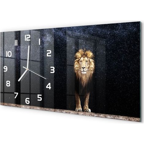 Horloge Murale Bureau 60x30 cm Verre Trempé Silencieuse Moderne Lion devant les étoiles (1/5)