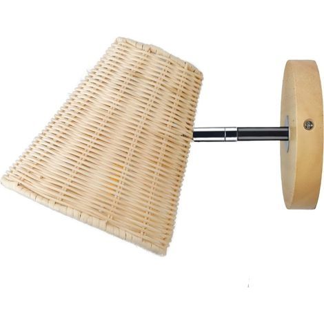 Handgeflochtene Wandleuchte aus Rattan und Bambus mit hölzerner Wandhalterung für Schlafzimmer, Wohnzimmer, Balkon, Flur (Leuchtmittel nicht enthalten) (1/4)