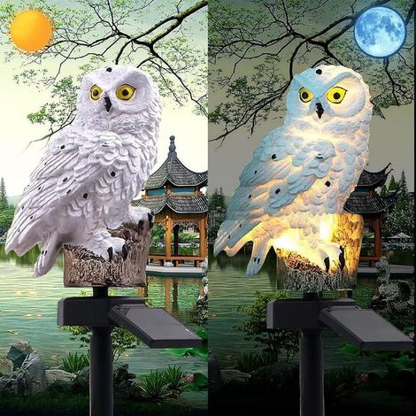 Éclairage solaire hibou, jardin décoratif résine mignon animal terre lumière, sans fil crépuscule à l'aube LED lumière imperméable à l'eau. (1/5)