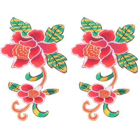 2pcs Patches Sewing Hand Stitching Decorative DIY Making Cotton Embroidered Flower Pattern Patch for ScrapbookingRed (1/5)