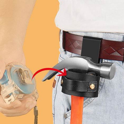 Porte Marteau Ceinture, Cuir Véritable étui à Marteau, Porte Hachette Ceinture Bucheron (Noir) (1/5)