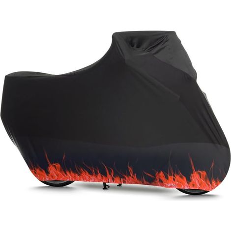 Motorcycle Cover Stretch Fabric Interior Dust Protector Elastic Motorcycle Cover Protector Motorcycle Cover 265 x 105 x 125 cm Orange Flame (1/5)