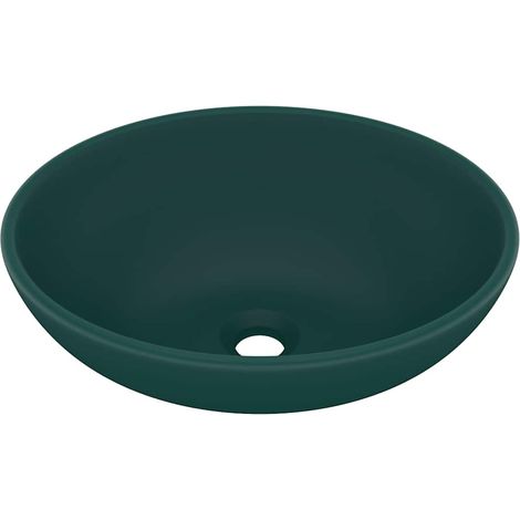vidaXL Lavabo de lujo ovalado cerámica verde oscuro mate 40x33 cm (1/2)