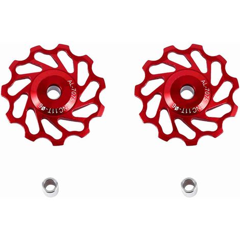 2 x poulie de dérailleur arrière de roue Jockey en alliage CNC pour vélo de route vtt (rouge 11T) (1/5)
