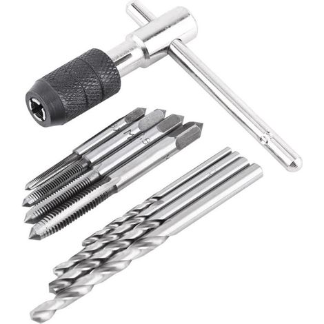 Kit d'outils manuels de taraudage et de filetage, 9 pièces, clé en T et forets hélicoïdaux (1/5)