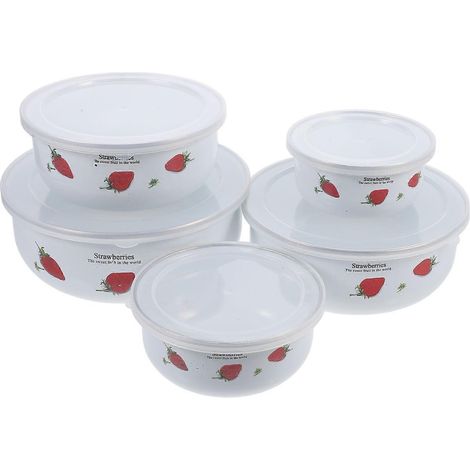 Lot de 5 bols émaillés avec couvercles, bols à salade empilables pour conserver la fraîcheur des aliments, bols à mélanger les salades en émail (1/5)