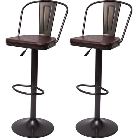 2er-Set Barhocker HHG-441a, Tresenhocker Barstuhl, höhenverstellbar drehbar Industrial Kunstleder Metall vintage braun