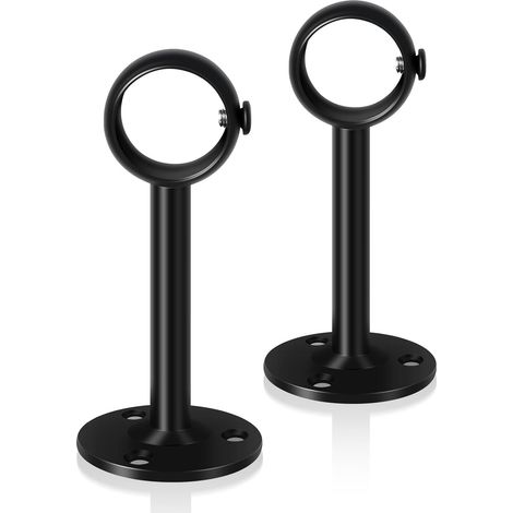 2 Supports de tringle à rideau, Acier inoxydable, Fixation murale ou plafond, Pour tringle 33 mm, Noir (1/5)