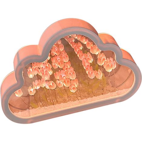 Veilleuse miroir nuage tulipe, 20 fleurs roses, en plastique, piles intégrées, lampe tulipe miroir nuage à monter soi-même, cadeau d'anniversaire ou de Saint-Valentin (1/5)