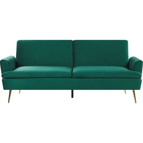 Sofá cama de terciopelo verde 3 plazas click clack patas de metal dorado Vettre