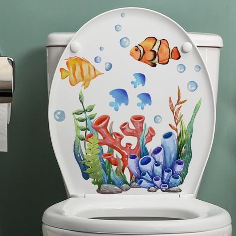 Autocollants De Couvercle De Toilette sous-Marins Décalcomanies Amovibles Étanches De Siège De Toilette Étanche pour Salle De Bain WC Décor De Toilettes De Toilette (1/5)