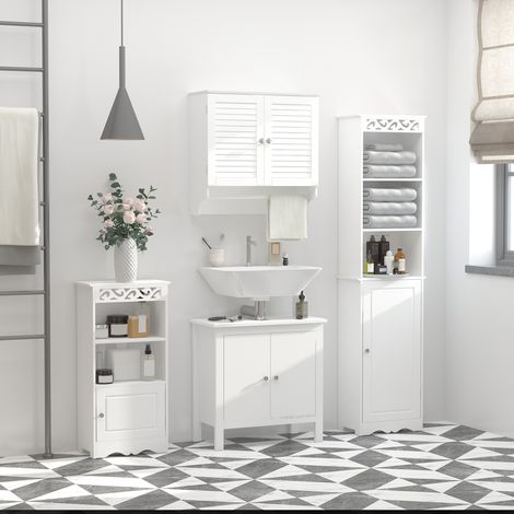 kleankin Armoire de Salle de Bain Murale avec 2 Portes de Volet Étagère Intérieure et Barrette à Serviettes Meuble Auxiliaire Suspendu Moderne Multiusages pour Cuisine 60x23x60 cm Blanc
