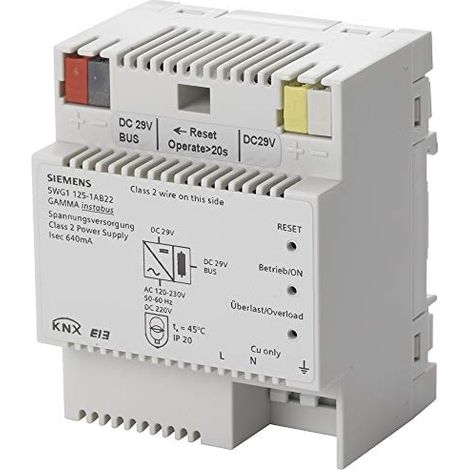 SIEMENS KNX ALIMENTATION 640 MA SELF INTÉGRÉE ET SORTIE 24VCC 5WG1125-1AB22 (1/2)