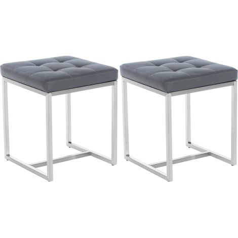 Lot de 2 tabourets bas repose-pieds poufs forme carrée en PVC gris et acier inoxydable 100004467 (1/5)