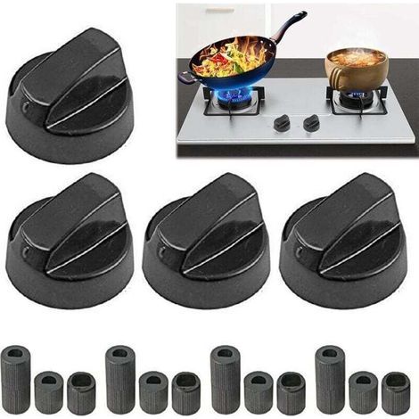 Set of 4 Universal Control Knobs, Hob Buttons, Gas Cooker Buttons, Universal Black Control Switch Buttons, Universal Control Knobs, for Kitchen Cookers (1/5)
