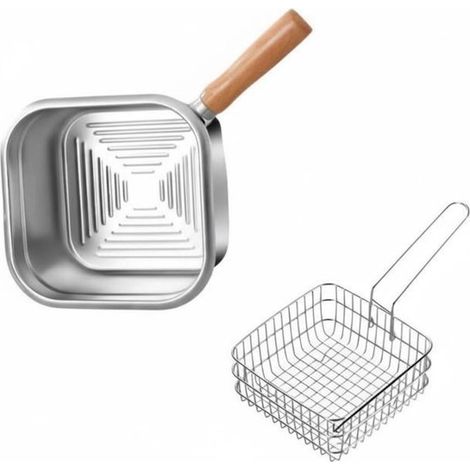 Cette petite friteuse carrée en acier inoxydable avec panier à friture convient à une utilisation sur la cuisinière et en extérieur (1/5)