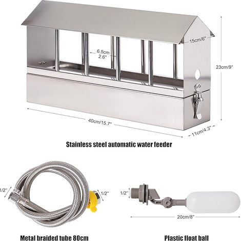 Automatic Stainless Steel Chicken Drinker, Poultry Drinking System with Float Valve and Pipe Kit, Suitable for Pigeons, Ducks and Geese (1/4)