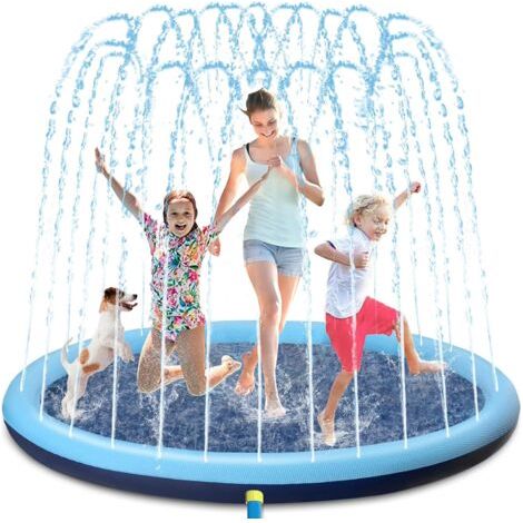 QORVA-Tapis de Jet d'eau Jouets pour Enfants, 170 cm Tapis de Pulvérisation Antidérapant, 0,55mm Épaisseur Anti-Déchirure, PVC Sprinkler Splash Pad, Jeu d'eau Exterieur Été pour Enfant Chien