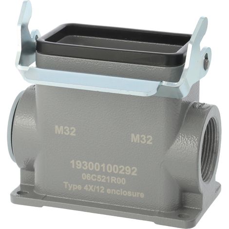 HARTING Han 10B Embase à monter en saillie haut, 1xM25 sortie de câble latérale, avec 1 étrier longitudinal Presse-étoupe M25 Plage de serrage 9,0 mm - 17,0 mm - 1 Stück (1/2)