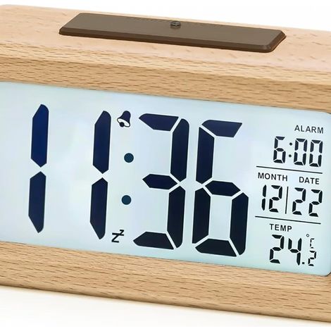Réveil numérique, réveil silencieux à LED, avec date, température et fonction snooze, alimenté par piles. (1/5)