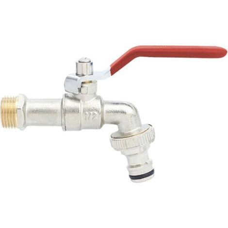 Wasserhahn aus Messing, G1/2-Zoll-Einlasskugelhahn für den Außenbereich mit Anschlussstück, Gartenwasserhahn für den Außenbereich für Garten, Waschmaschine, Regenwassertank FLITI