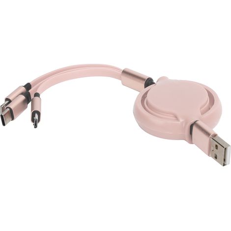 Câble de charge rétractable multiple 3 en 1 3A avec connecteur Type-C/pour iOS/pour Android (rose cerise) (1/5)